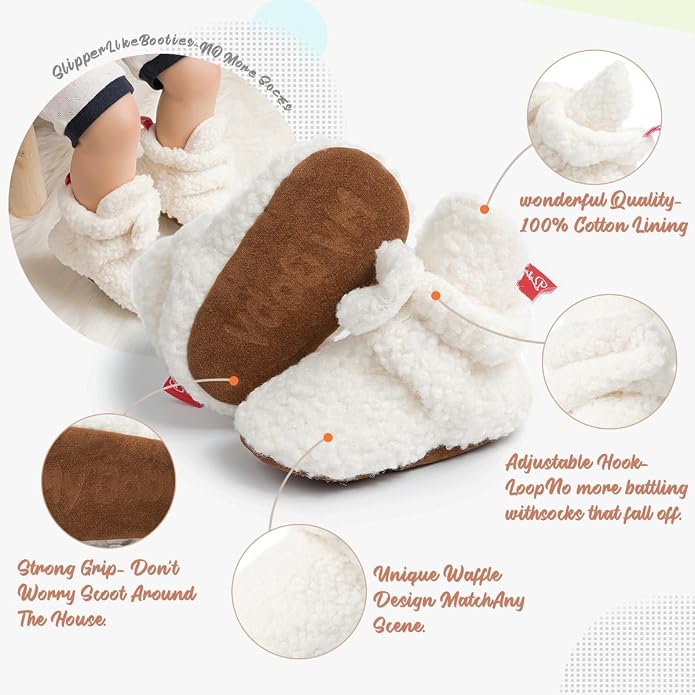 Infant Baby Boys Girls Cozy Fleece Booties Stay on Slippers Non Slip Soft - Image 5
