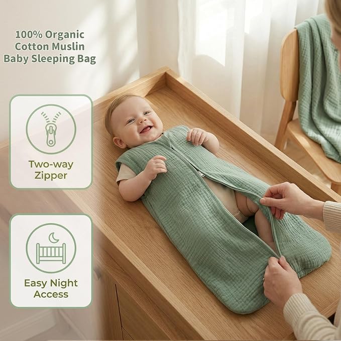 BSTOPPT 2 Pack Baby Sleep Sack 6-12 Months 100% Organic Cotton Muslin Baby - Image 4