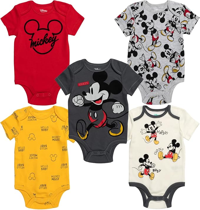 Disney Baby 5-Pack Short Sleeve Bodysuits Newborn to Infant by Disney