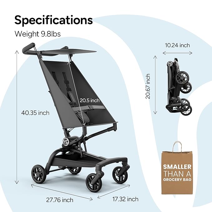 Mompush Jeto Lightweight Travel Stroller – 9.8 lbs Ultra-Compact, One-Hand Fold, Airplane Cabin Approved, All-Terrain Wheels, Smooth Ride for Toddlers, Perfect for Travel & Daily Use