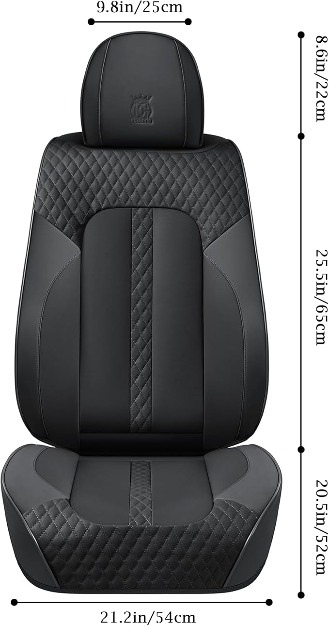 Doogo Leather Seat Covers Front Pair, Universal Seat Cover 2-Pack, Waterproof Leatherette Car Seat Cushions Protectors, Auto Driver Seat Covers Fit for Most Cars Trucks SUV-Black