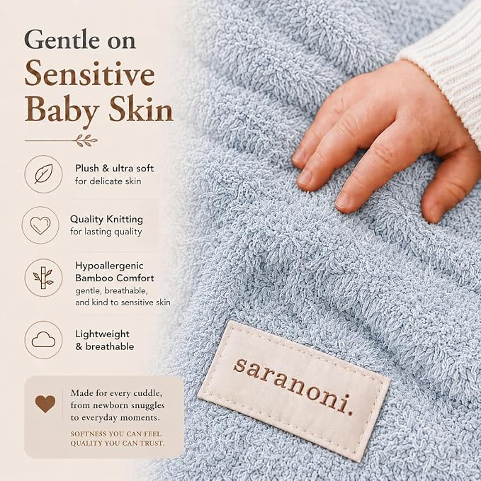 Saranoni Bamboni Baby Blanket Breathable Bamboo Soft Security Sky Blue Mini | - Image 2