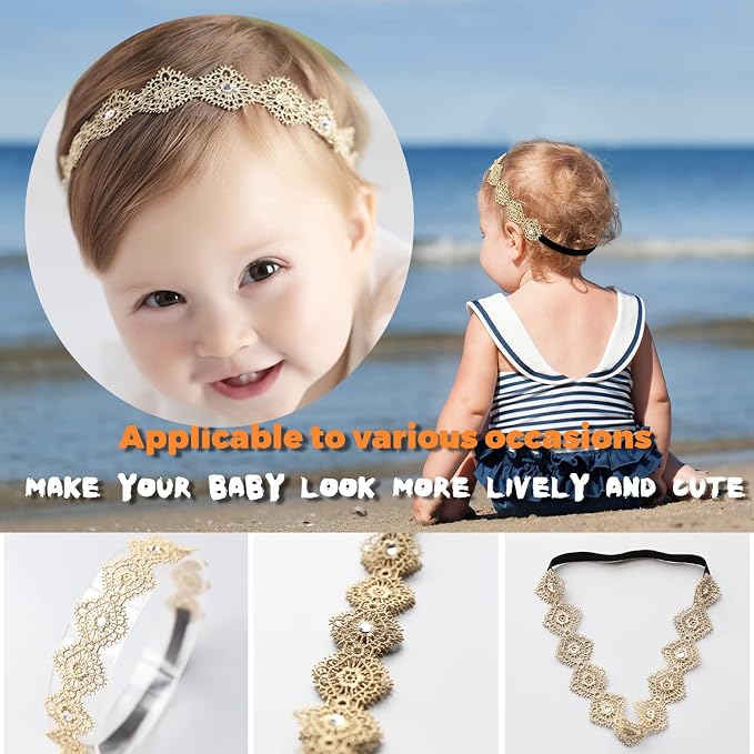 DANMY Baby Girl Super Elastic Headband, Cotton Lace Toddler Hair Band, Infant - Image 4