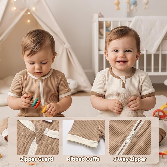 Bafeicao Unisex Baby Boy Girl 2/3 Pack Rompers Short Sleeve | 2 Way Zipper - Image 3