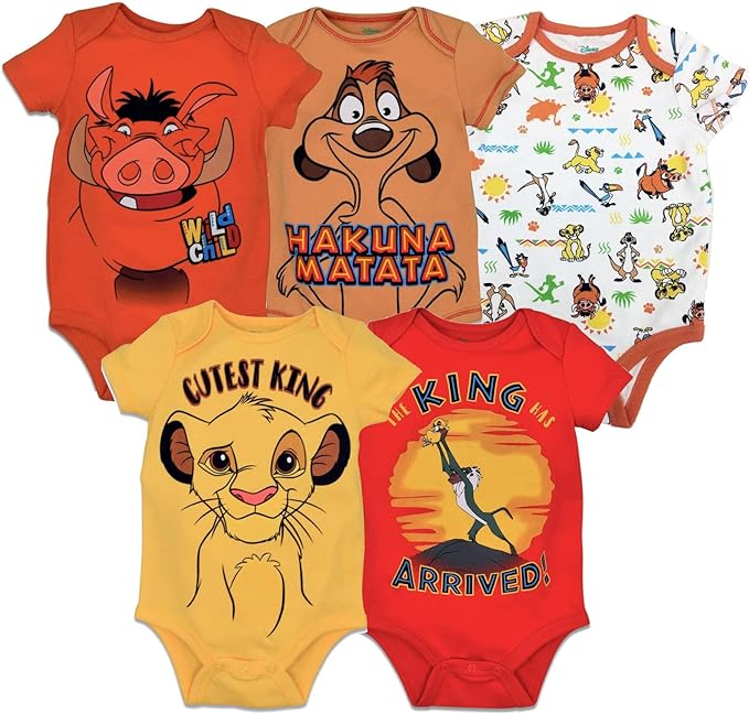 Disney Baby 5-Pack Short Sleeve Bodysuits Newborn to Infant by Disney
