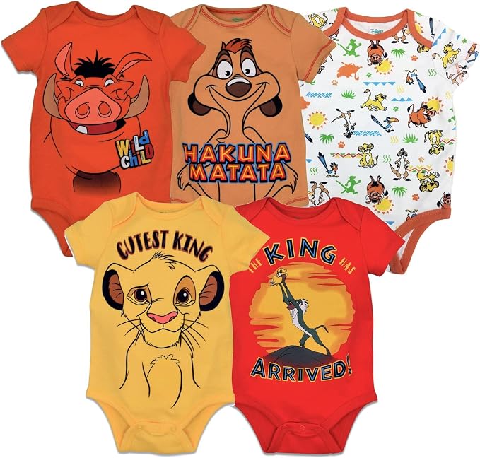 Disney Baby 5-Pack Short Sleeve Bodysuits Newborn to Infant by Disney