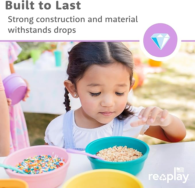 Re-Play 12 oz. Toddler Bowls Set of 3 - Kids Deep-Walled, Durable & Reusable Snack and Meal Bowls, Dishwasher & Microwave Safe, BPA-Free, Made in USA from Recycled Plastic, Berry