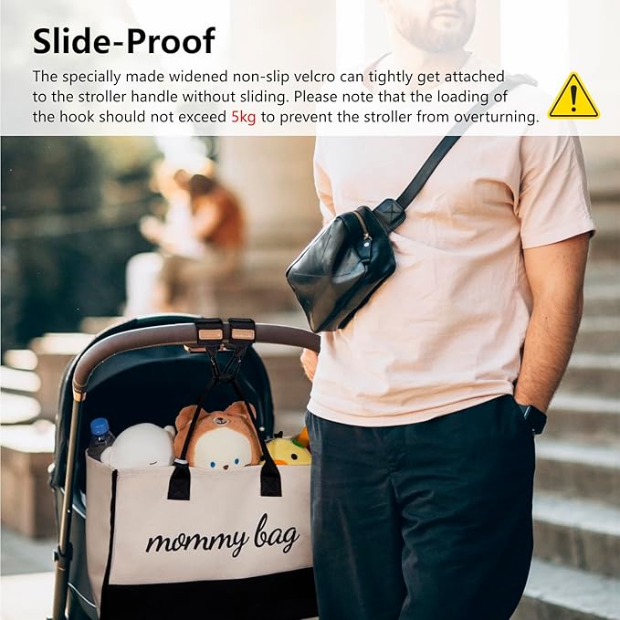 TOPDesign Universal Baby Stroller Organizer, Stroller Caddy with Detachable Mesh Bag & Heightened Insulated Cup Holders & Non-Slip Secure Hooks Accessories, Fits Most Strollers (Black)