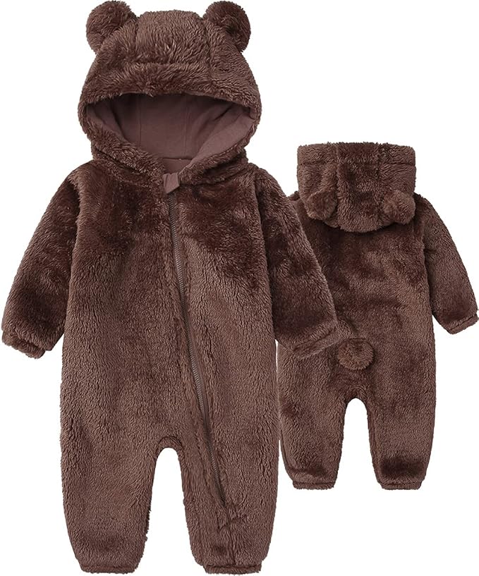 Baby Hooded Fleece Romper Long Sleeve Onesie Outwear Outfits 0-12M | Fall by BabymineStartFromTheHeart