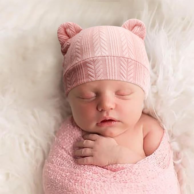BQUBO Newborn Baby Hats Bear Ears and Mittens Sets Preemie Caps Baby Boy Girl - Image 6
