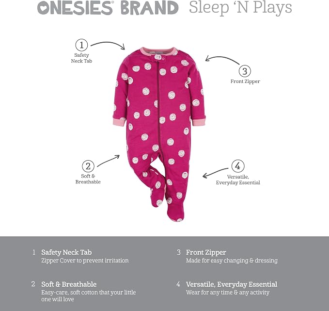 Onesies Brand Baby Girls 4-Pack Sleep 'N Play Footies Multi Pack - Image 6