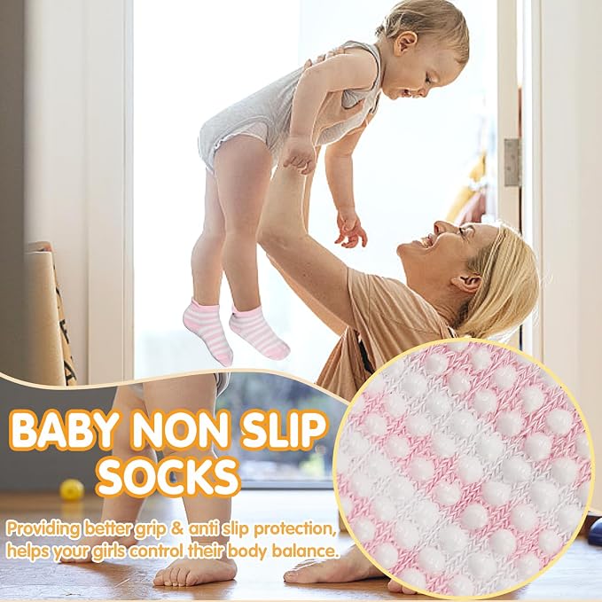 GRPSKCOS Non Slip Toddler Baby Socks 12 Pairs Anti Skid Ankle Socks - Image 3