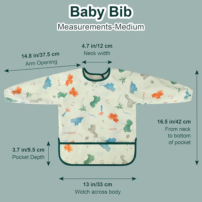 Accmor 4 Pack Long Sleeve Bibs, Baby Smock Waterproof Full Sleeved Bib - Image 7