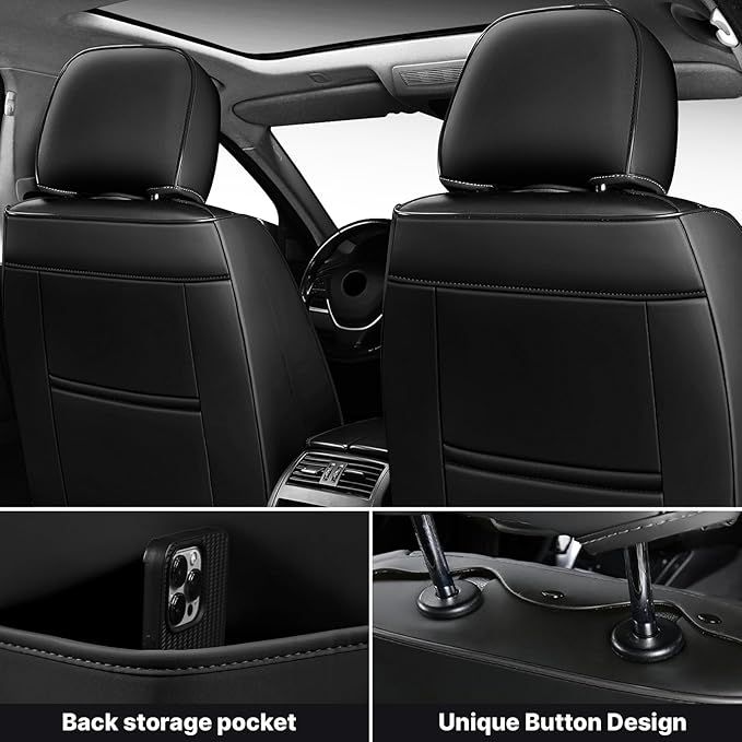 Car Seat Covers Full Coverage Seat Cover Waterproof Faux Leather Cushion Universal Accessories Fit SUV Sedan Automotive Vehicle Auto Interior Seat Protector Full Set(5 Seat-Headrest,Black&Gray)