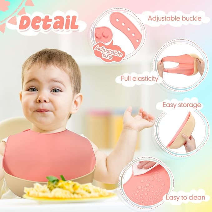 Mepase Silicone Bibs Waterproof Silicone Baby Bibs Soft Adjustable Baby Feeding - Image 3