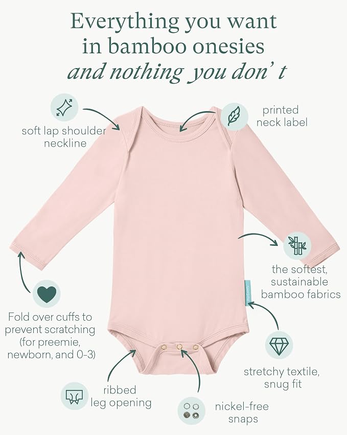 PurComfy Supersoft Bamboo Viscose Long Sleeve Baby Bodysuits, Unisex Baby | - Image 2