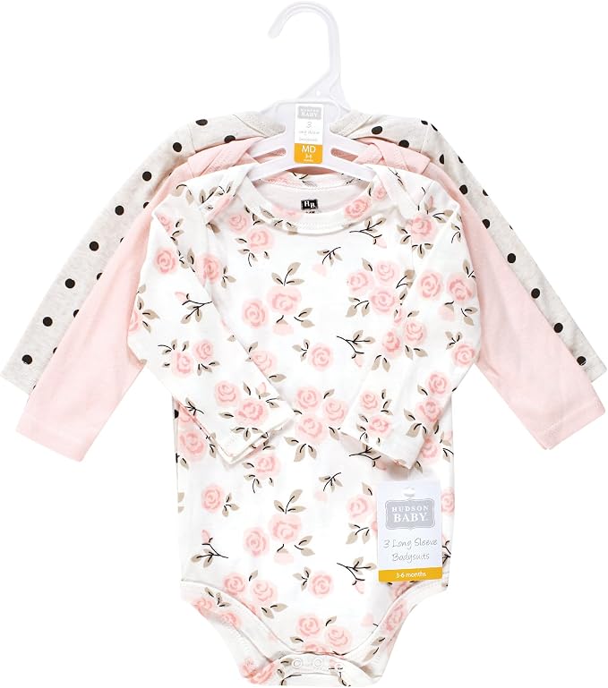 Hudson Baby Baby Girls' Cotton Long-sleeve Bodysuits 3-pack - Image 2