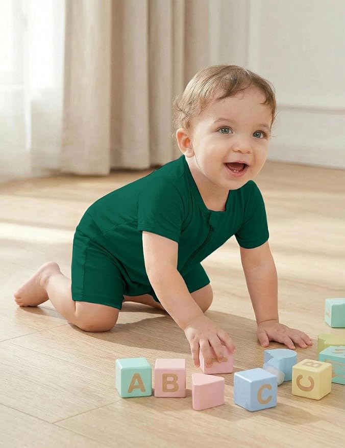Jimonda Baby Romper Short Sleeve 2-Way Zipper Pajamas Cotton | 2-Pack, One Piece - Image 3