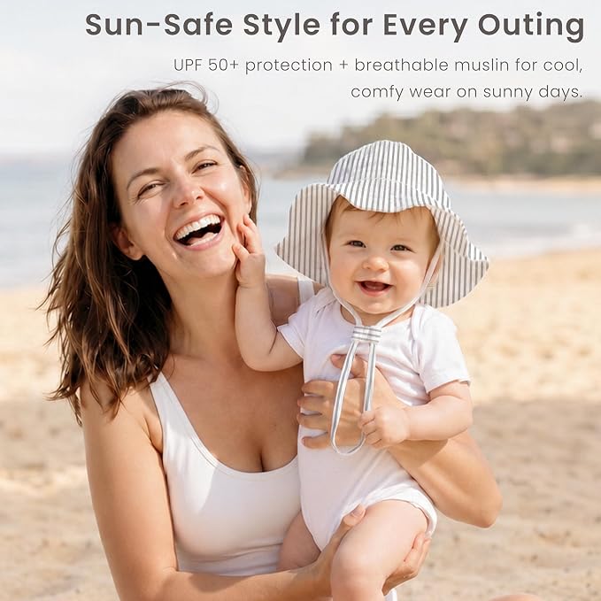Konssy 2-Pack Muslin Baby Sun Hats - Image 3