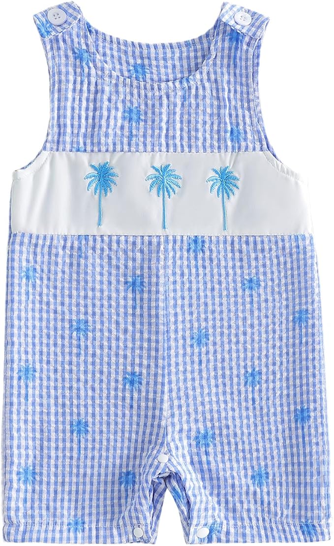 Newborn Baby Boys Sleeveless Seersucker Romper One Piece Straps Overalls by Arvbitana