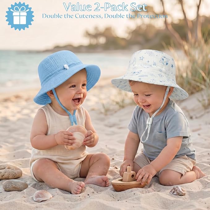 Play Tailor 2 Pack Newborn Baby Sun Hat Breathable Muslin Cotton Cap 0-24M | - Image 5