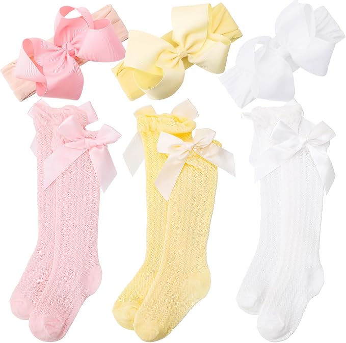 JATEBI Baby Big Bow Headband Knee High Socks Set - Image 7