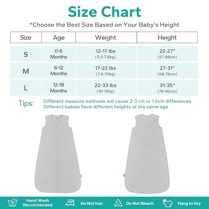 Rayon Made from Bamboo Sleep Sack, 0.5 TOG Wearable Blanket Baby, Sleep Sack 0-6 Months for Spring and Summer, Grey