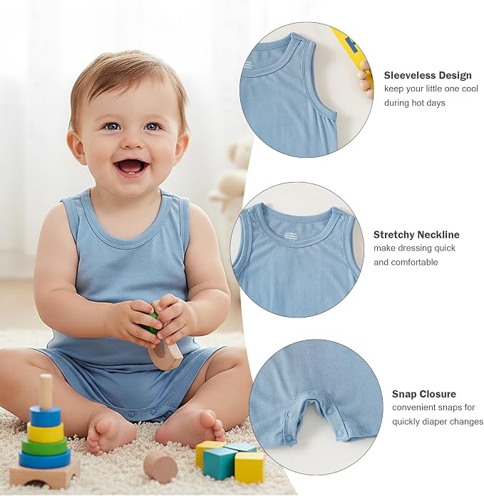 DEFAHN Viscose made from Bamboo Baby Boy Sleeveless Romper 2 Pack Infant Solid - Image 2