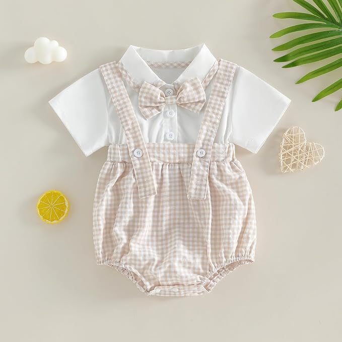 Twopumpkin Baby Bubble Romper Boy Oversized Bodysuit Retro Rompers Short Sleeve - Image 4