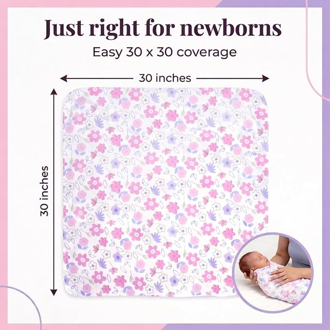 EVERYDAY KIDS 4 Pack of Soft Flannel Receiving Baby Blanket Set - Image 7