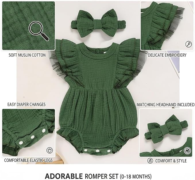 TITKKOP Ruffle Bubble Romper for Baby Girl | One-Piece Shorts Jumpsuit | Summer - Image 5