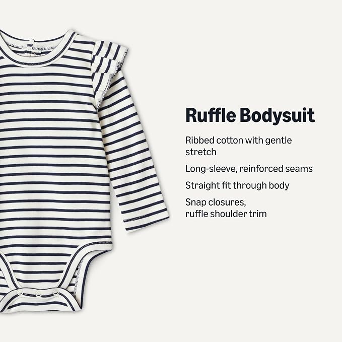 Amazon Essentials Baby Girls' Long-Sleeved Ruffle Bodysuits - Image 2