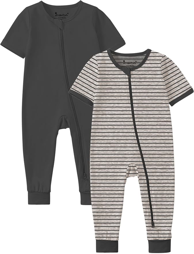 Jimonda Baby Romper Short Sleeve Cotton Pajamas 2-Way Zipper by JimondaBaby