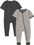 Jimonda Baby Romper Short Sleeve Cotton Pajamas 2-Way Zipper by JimondaBaby