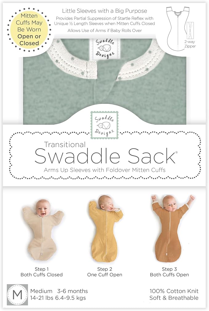 SwaddleDesigns Transitional Swaddle Sack, Arms Up Half-Length Sleeve & Mitten - Image 8