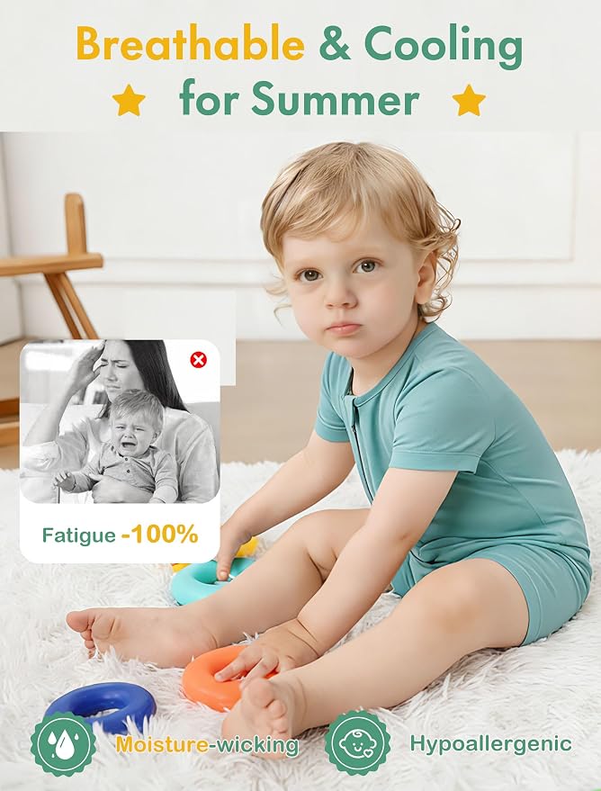 JunNeng Short Sleeve Romper, Rayon from Bamboo Baby Boy Sleeper Jumpsuit - Image 2