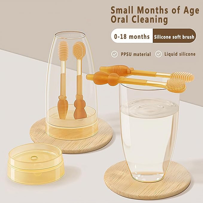 Baby Tooth Brush, Infant Toothbrush 6 to 12 Months and0-6 Months,Silicone Toothbrush, Newborn Tongue and Mouth Cleaner Set, Good Idea for Baby First Toothbrushes(Pink)
