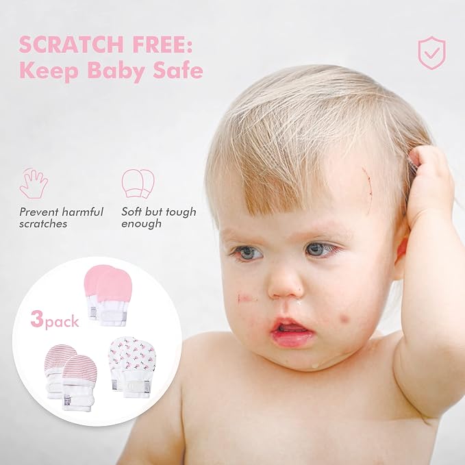 Baby Newborn No Scratch Mittens Stay On, 100% Cotton Adjustable 0-12M | Soft - Image 2