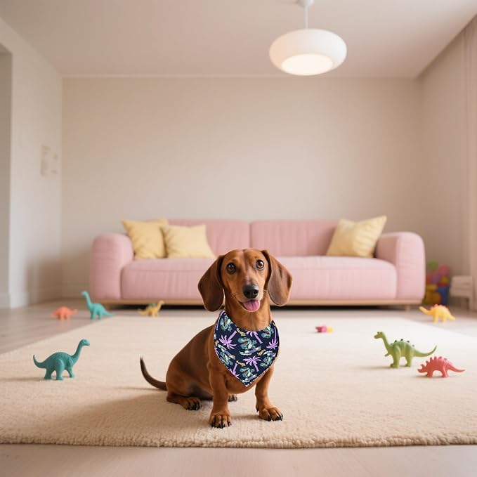 7 PCS Medium Dinosaurs Dog Bandanas Hemming Seam Edge Dog Bandana - Image 7
