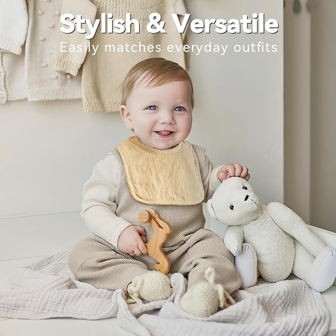 Muslin Baby Bibs for Unisex Boys Girls, Cotton Drool Bibs, Adjustable Newborn - Image 2