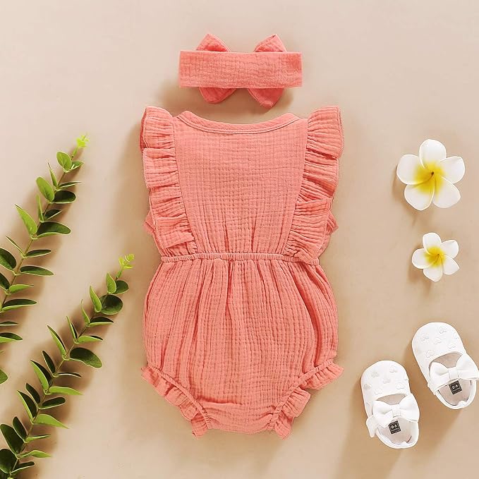 YOUNGER TREE Toddler Baby Girl Ruffled Sleeveless Romper Casual Summer Jumpsuit - Image 3