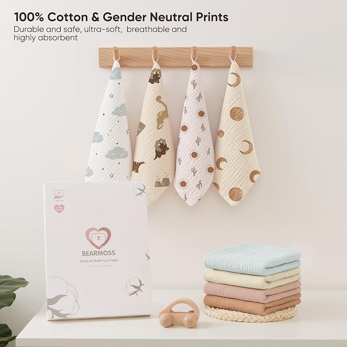 Bearmoss Muslin Burp Cloths 100% Cotton Cloths Baby Burp Cloths Muslin - Image 7