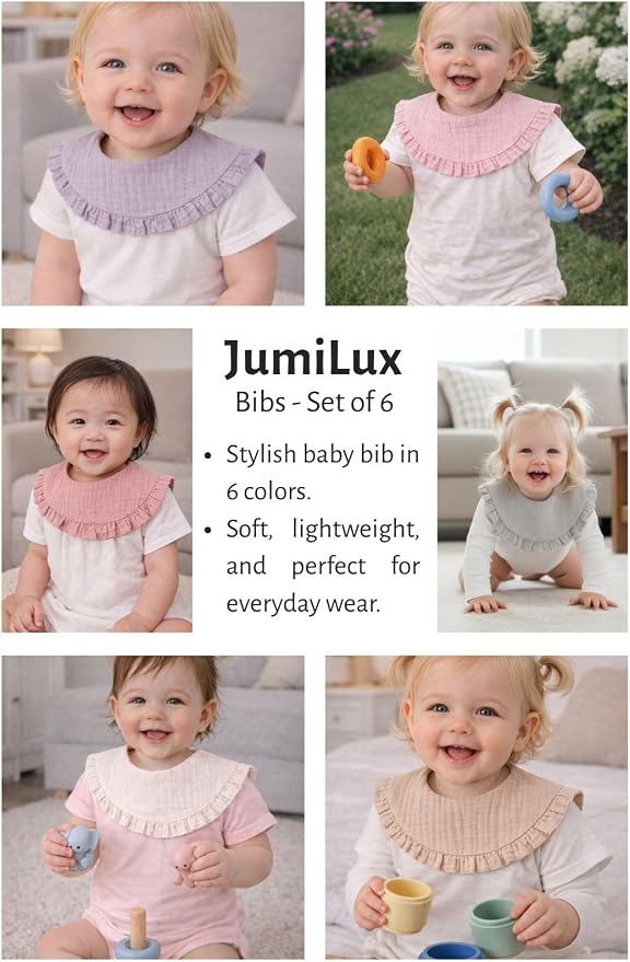 Baby Cotton Muslin Ruffled Bibs-Set of 6 - Image 3