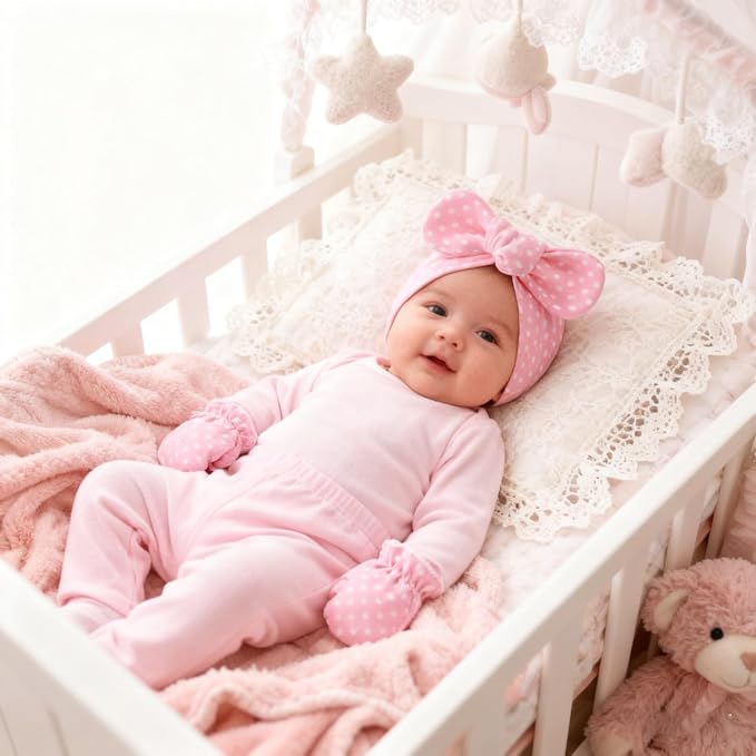 LIDHAY 4PCS Newborn Baby Hospital Hats Beanie Bow Infant Caps Cotton Preemie - Image 6
