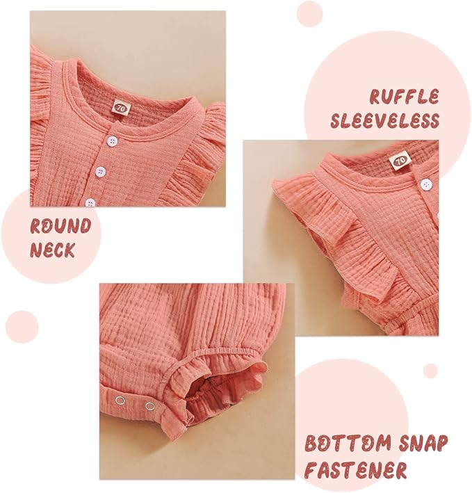 YOUNGER TREE Toddler Baby Girl Ruffled Sleeveless Romper Casual Summer Jumpsuit - Image 5