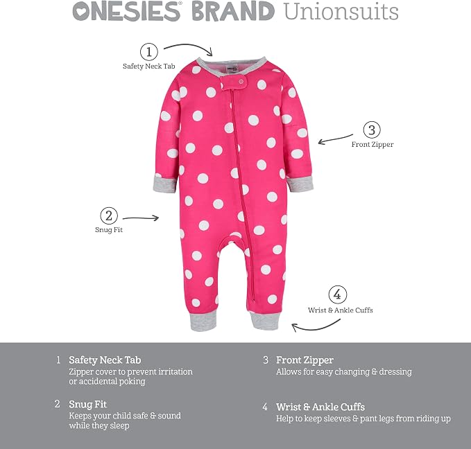 Onesies Brand Baby Girls 3-Pack Snug Fit One Piece Cotton Pajamas - Image 6
