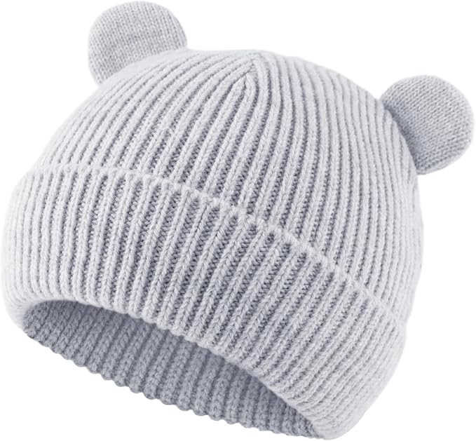 Bear Baby Beanie Knitted Baby Winter Hat Infant Toddler Boys Girls Beanie with Cotton Lining