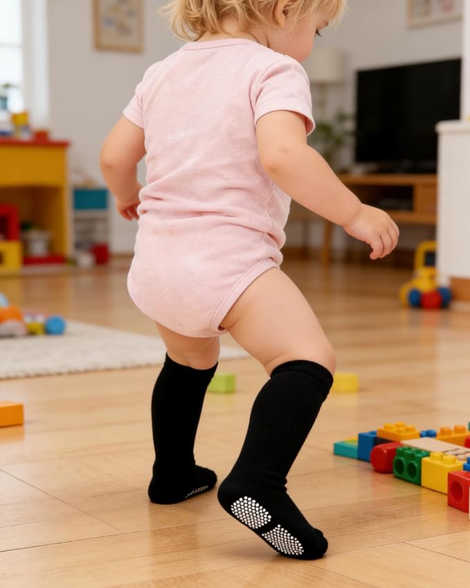 Baby Knee High Socks Toddler Seamless Cotton Non Slip Long Socks 3/5 Pairs - Image 2