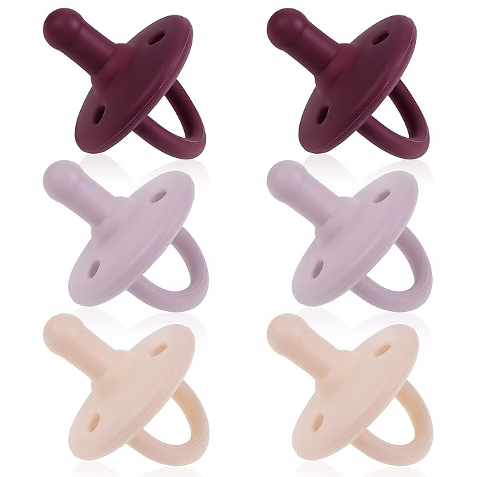 Sweet Child Pacifiers 0-18 Months, Set of 6 Ultra-Light Silicone Binkies with Collapsible Handle & 3 Air Holes for Added Safety, Best Newborn Pacifiers for Baby Boys Or Girls