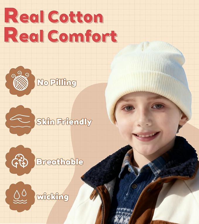 100% Cotton Baby Beanie Toddler Boys Girls Kids Winter Hat Knit Winter Warm Cap - Image 2